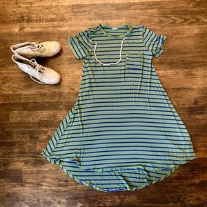 Ladies' Green and Blue Striped T-Shirt Dress